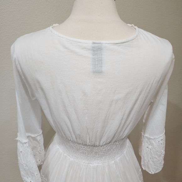Me 2 Magic Anthro Midi Dress Eyelet White Bridal Smocked Tiered size Large - Picture 12 of 14